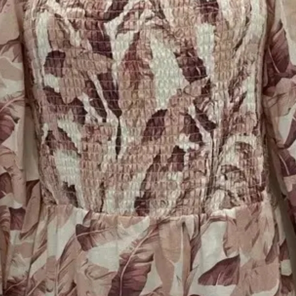 House of Harlow 1960 Linen Blend Smocked Tropical Midi Dress - Picture 7 of 12